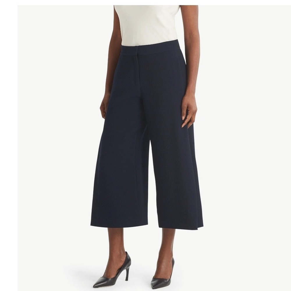 MM.LaFleur Womens 8 Pants Culotte Navy Blue Wide Leg High Rise Side Pleat Crepe - Picture 7 of 12